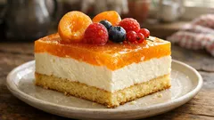 Kühlschranktorte mit Buttermilch und Fruchtspiegel: das einfache Rezept zum Vorbereiten